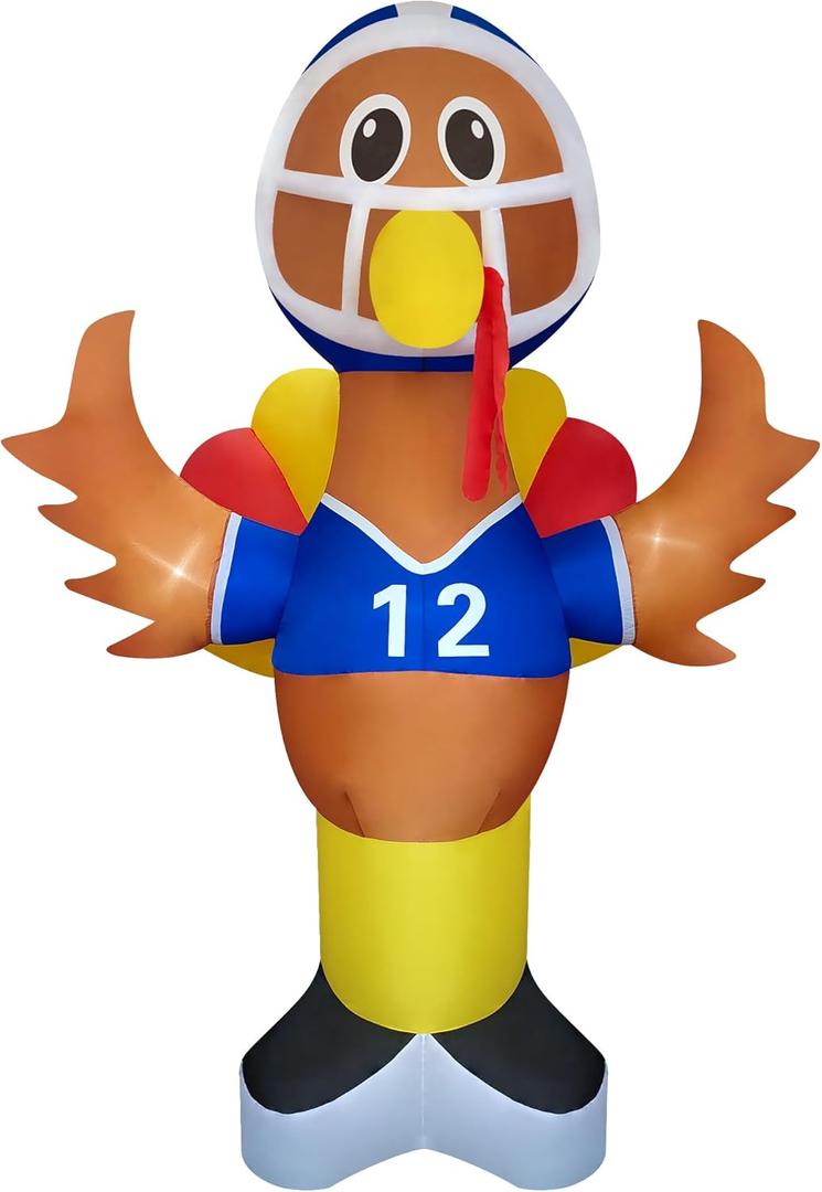 eLUUGIE 8ft Football Thanksgiving lnflatable Turkey Outdoor Decorations Blow Up Yard Turkey with Built-in LEDs for Yard/ / Garden/ Lawn Decor