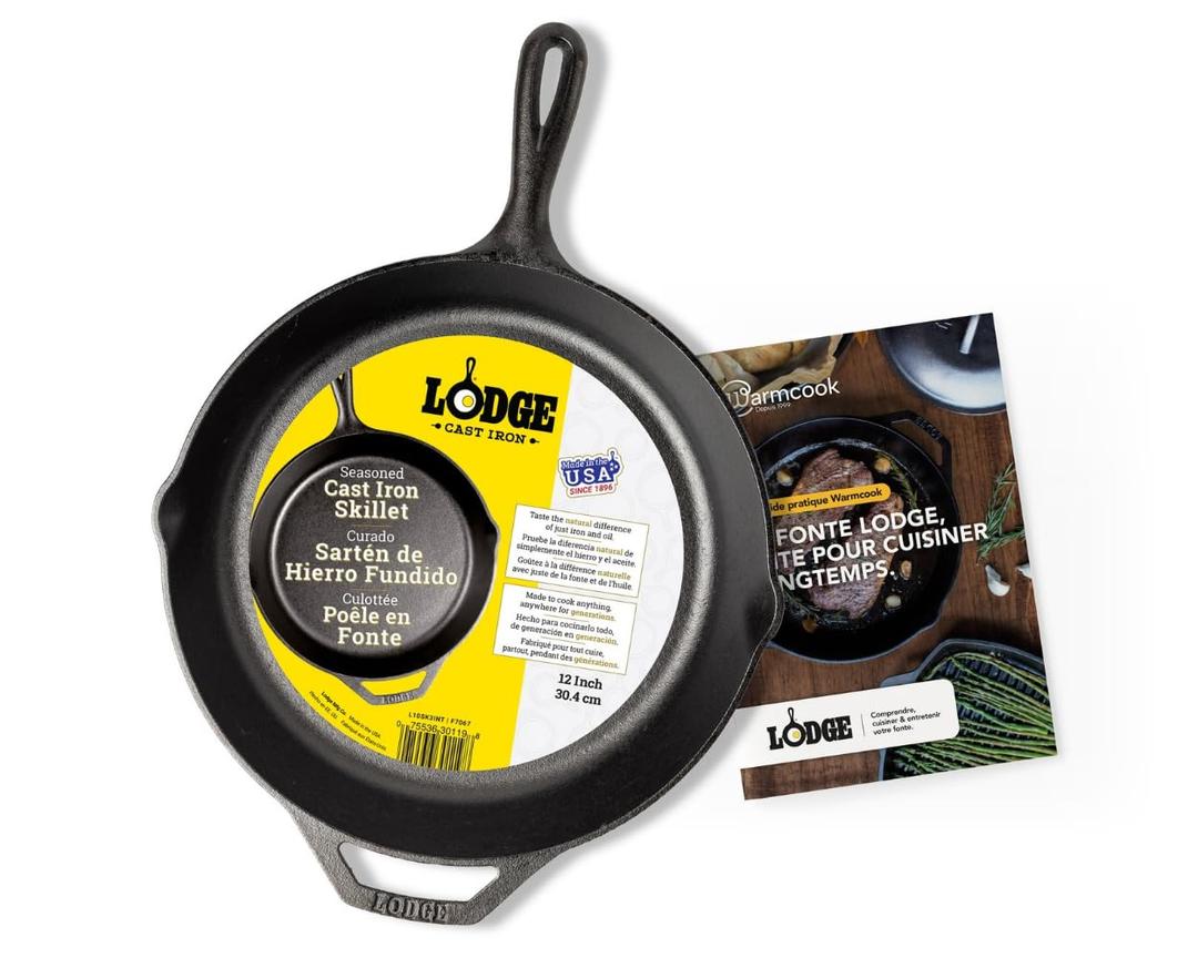 Lodge Seasoned Cast Iron Skillet - 12 Inch Ergonomic Frying Pan with Assist Handle