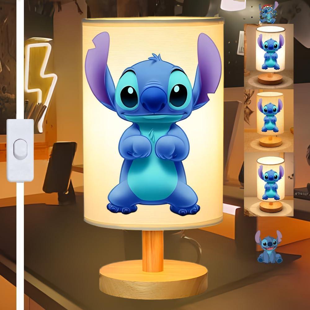 Cute Bedside Table Lamp for Bedroom Nightstand, 3 Colors Night Stand Light Lamp with LED Bulb, Wood Base Round Flaxen Fabric Shade Desk Reading Lamps for Kids Room, Christmas Decor, Gifts for Girls