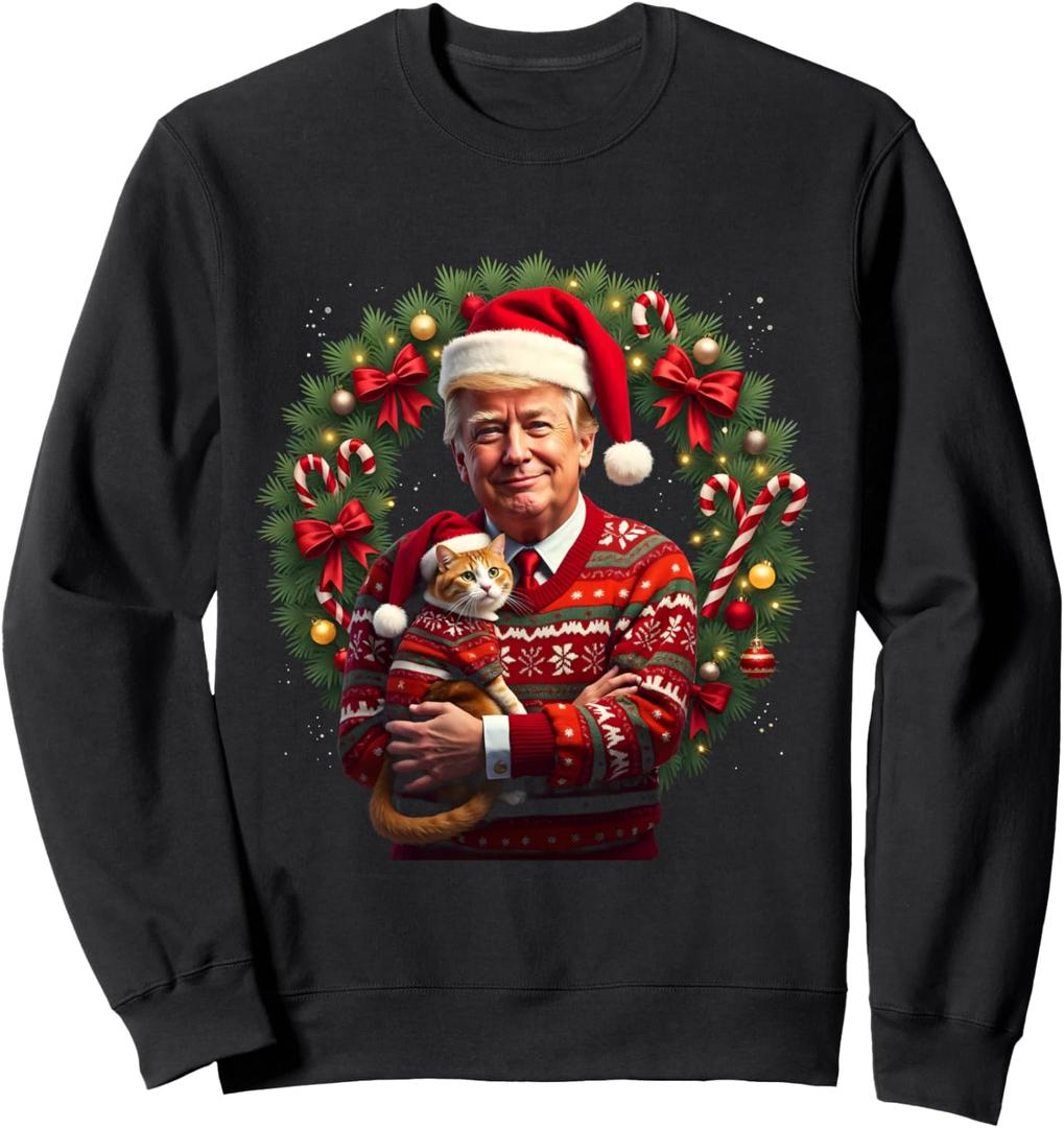 Donald Trump Christmas Sweater Funny Trump For Cat Ugly Xmas Sweatshirt (XL) 