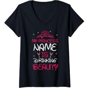 Womens My Princess Name is Drinking Beauty Funny V-Neck T-Shirt 2XL