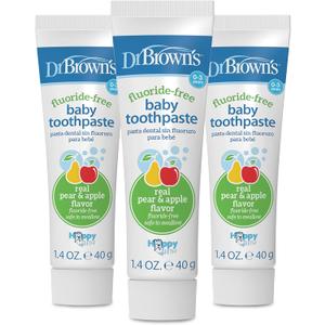 Dr. Brown's Fluoride-Free Baby Toothpaste, Infant and Toddler Oral Care, 1.4oz/40g, 0-3 Years, Apple Pear, 3-Pack