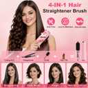 Cordless Hair Straightener Brush, Portable 500 Million Ions Smooth Straightening Brush, Rechargeable 4-IN-1 Go Brush, MCH Fast Heating, 5D Dense Bristles, LED Display, Anti-Scald for Women Home Travel