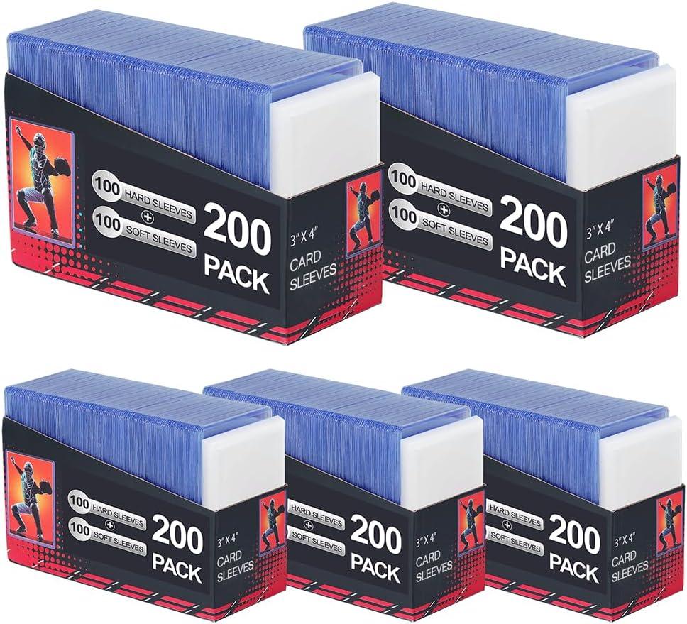 1000 Card Sleeves Clear Loads for Cards,3"X4" Baseball Card Protectors Sleeves for Cards, Hard Plastic Card Holder for Trading Sports Football Game Cards (500 Hard Sleeves+500 Penny Sleeves)