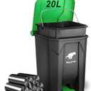 Dog Poop Trash Can Outside, 20L/5Gallon Dog Waste Trash Can with Lid, Pedal and Removable Inner Waste Bin, Pet Poop Bucket with 100 Bags, Green