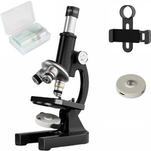 Microscope-200-4000X Magnification,Biological Educational Microscope for Students and Adults,with Phone Clip,Biological Specimen and Fill Light,Metal Material (Black)