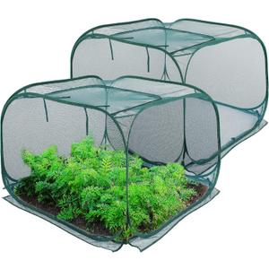 ANC POP 2 Pack Pop Up Mesh Plant Cover,40'' x 40'' x 30'' Plant Protector for Raised Garden & Flower Bed, Net Cage Plant Guard for Fruits, Vegetables, Seedlings and Herbs, 8 Ground Stakes for Fixing