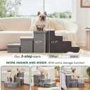 Love's cabin Dog Stairs for High Bed 18" H, Foldable Pet Stairs for Small Medium or Large Dogs Puppy with Storage for Bed or Couch, Cat Dog Steps Ramp with Zip up to 200 lbs, Solid Grey, 3 Steps