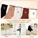 Tucnoeu 5 Pairs Womens Ruffle Socks, Embroidery Bow Casual Socks, Fashion Cotton Ruffle Ankle Socksm, Cute Knit Lettuce Trim Dress Socks