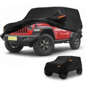 Car Cover Waterproof All Weather Sun Rain Protection Full Exterior Cover for Jeep Wrangler 2DR Black with Left Side Zippers
