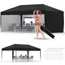 GarveeLife 10x20 Pop Up Canopy with 4 Sidewalls, Beach Ten with One Push Setup, Heavy Duty Outdoor Instant Canopy Tent with Portable Roller Bag, Silver Coated Top, 3 Adjustable Height, Sandbags,Black