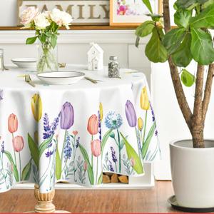 Horaldaily Spring Summer Tablecloth 70x70 Inch Round, Easter Watercolor Wild Flowers Tulip Lavender Blooming Floral Table Cover for Party Picnic Dinner Decor