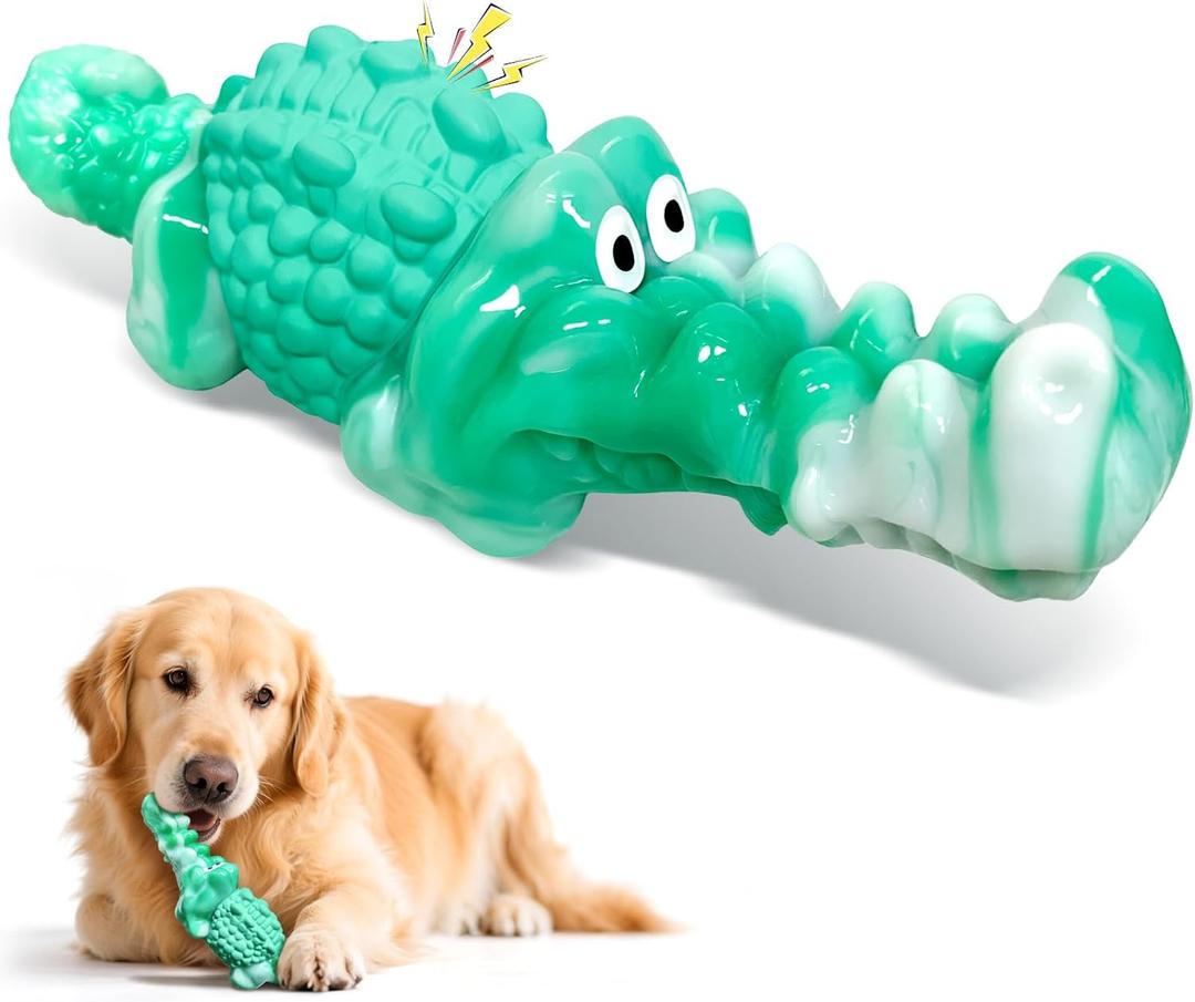Dog Chew Toys for Aggressive Chewers: Tough Squeaky Alligator Toy for Small, Medium, Large Breed to Keep Them Busy & Clean Teeth and Reduce Boredom or Stress Relief (Blue)