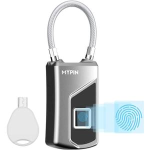 Fingerprint Lock with Key Backup, Smart keyless Waterproof Fingerprint Padlock Ideal for Gym, Door, Suitcase, Luggage Backpack, Bike, Office