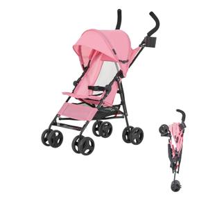 Rover Convenience Baby Stroller – Lightweight & Compact Travel Umbrella Stroller, Quick One-Hand Fold, Lockable Rear Wheels, Adjustable Canopy, 3-Point Safety Harness & Cup Holder - Pink