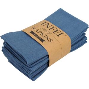 Solid Color Polyester Linen Blended Thin Dinner Cloth Napkins - Set of 12 (40 x 40 cm) - for Events & Home Use (Aegean)