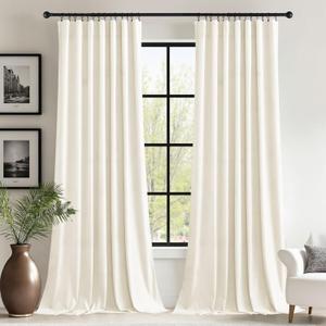 StangH Ivory Velvet Curtains for Sliding Door Heavy Thick Privacy Thermal Drapes Elegant Decor White Backdrop Curtains for Dining Room/Apartment/Wedding, W62 x L96, 2 Panels (Beige Series - Ivory)