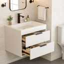 24 Inches Modern MDF Bathroom Vanity with Sink, Wall Mounted Floating Cabinets w/Double Drawers, Black Handles, White Resin Sink Combo Set (White, 24")