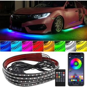 Underglow LED Lights for Cars, 4PCS Waterproof Car Underglow Kit with App & Remote Control, 16 Million DIY Colors Exterior Ambient Lighting Car with Music Mode, DC 12V - 47Inch x2 & 35Inch x2