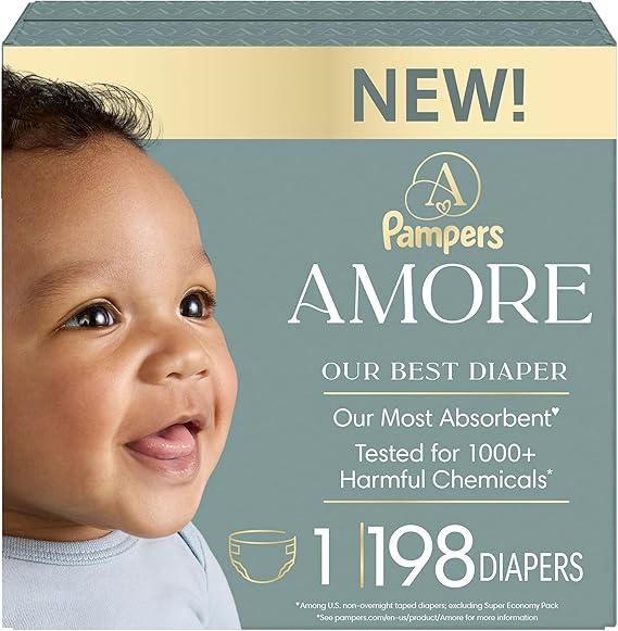 Pampers AMORE, Size 1, Our Best Diaper, 1 Pack (Count of 198)