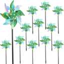 winemana 12 Pcs Reflective Pinwheels Outdoor, Wind Spinners for Yard & Garden, Sparkly Bird Repellent Windmill Scare Birds Away, Deterrent Devices for Outside Patio Lawn Spring Decor (Green)
