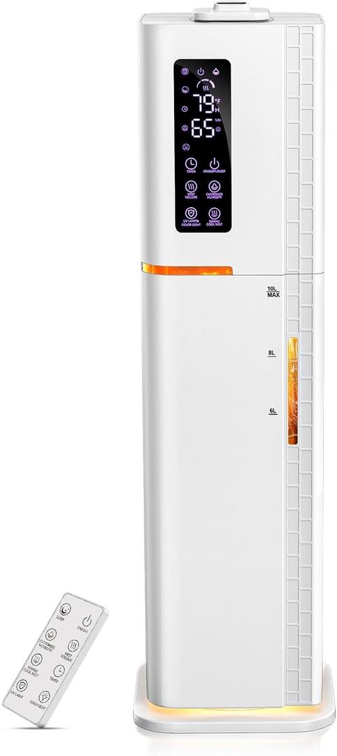 2.64Gal Humidifiers for Bedroom Large Room, Warm and Cool Mist up to 500ft, Top Fill Diffuser Ambient Light, 3 Mist Modes, 24H Timer,35dB Quiet Humidifier for Home Office Plant (White)