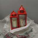 Baquler Red 2 Pcs Christmas Metal Candle Lantern and LED Fake Candles 12'' and 15'' Decorative Lanterns with Xmas Ornament for Porch Outdoor Indoor Decoration Party Gift