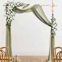 Ling's moment Wedding Arch Flowers with Drapes Kit-Pack of 5, 2pcs Flower Arrangements 3pcs Sheer Hanging Drapes Ceremony Arbor Backdrop Artificial Rose Floral Decor, White & Sage