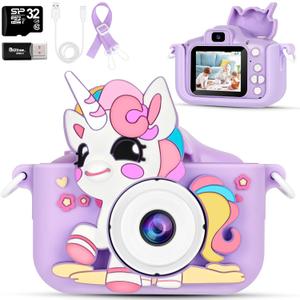 Kids Selfie Camera for Girls - 1080P Digital Camera with Soft Silicone Case, 32GB Video Camera for Kids 3-12 Years Old