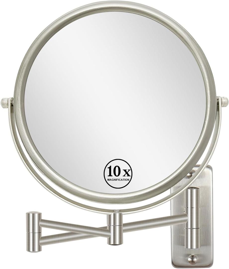 8" Wall Mounted Makeup Mirror 1X/ 10x Magnifying Mirror Double Sided Vanity Makeup Mirror for Bathroom Nickel Brush Finish