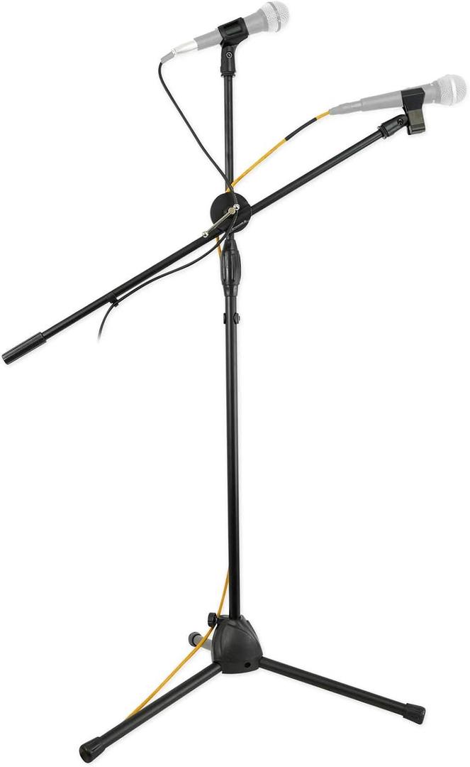 Rockville GIGSTAND Dual Metal Microphone Stand with (2) Mic Clips, 26.37 Detachable Boom Arm, Adjustable 31"-55" Height, Foldable Tripod Base