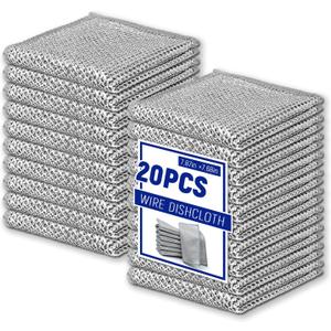 20PCS Non-Scratch Steel Scrubber Pads, Dual-Sided Wire Dishcloths for Wet/Dry Cleaning, Metal Scrubbers for Pots, Pans, Dishes, Sinks, Stove - Grey.