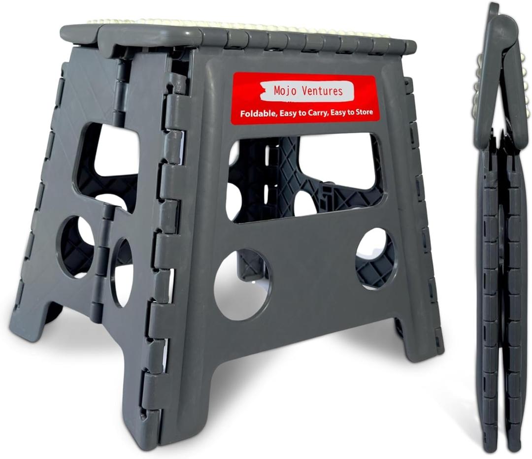 Versatile Folding Step Stool - 13 in Foldable Step Stool for Kids, Home, Camping, and Office - Lightweight, Sturdy, and Portable Foldable Stool, for Outdoors and Indoor Fun (Grey, Small 13) (Gray)