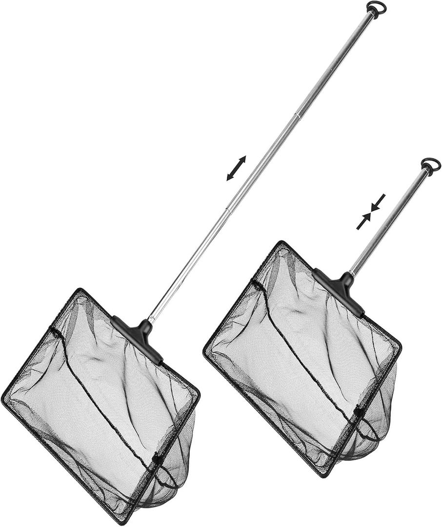 Aquarium Fish Net 10.8"x16.3" Rectangular Fish Net with 5.5"-16.3" Handle | Fine Mesh Nylon Fish Tank Accessory with Extendable Telescopic Plastic Handle