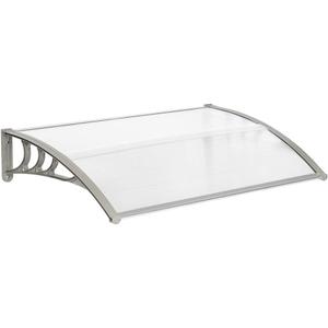 Window Awning Outdoor Polycarbonate Hollow Sheet Door Patio Canopy (Silver Canopy + Grey Bracket, 35" x 47.2")