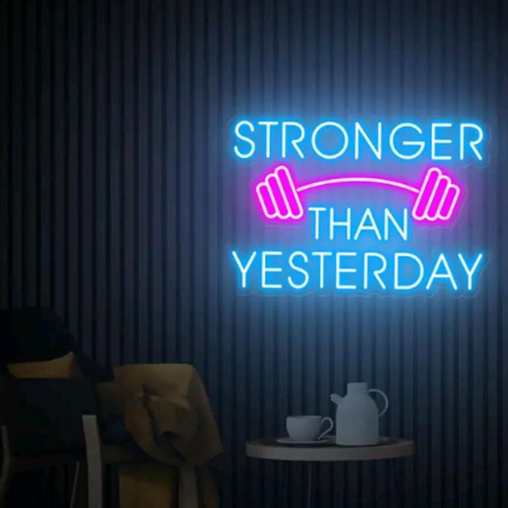 Stronger Than Yesterday Neon Sign, Neon Gym Sign, Home Gym Decor, Gift for Gym Lover, Workout Room Wall Decor, Fitness Wall Decor Best Gift Size:20(W) x13.8(H) inches