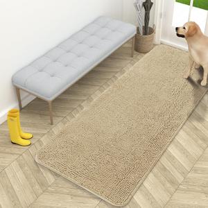 OLANLY Dog Door Mat for Muddy Paws 59x24, Absorbs Moisture and Dirt, Absorbent Non-Slip Washable Doormat, Quick Dry Chenille Mud Mat for Dogs, Entry Indoor Entryway Carpet for Inside Floor, Beige (59" x 24", Beige)