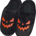 Spooky Slides Halloween Jack O Lantern Pumpkin Indoor Outdoor Fuzzy House Slippers Shoes Gifts For Women Men (7-8 Women/5-6 Men, Black)