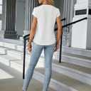 Blooming Jelly Women's Dressy Casual Tops Business Work Blouses White Button Down Shirts Cap Sleeve V Neck Tshirt (Medium)