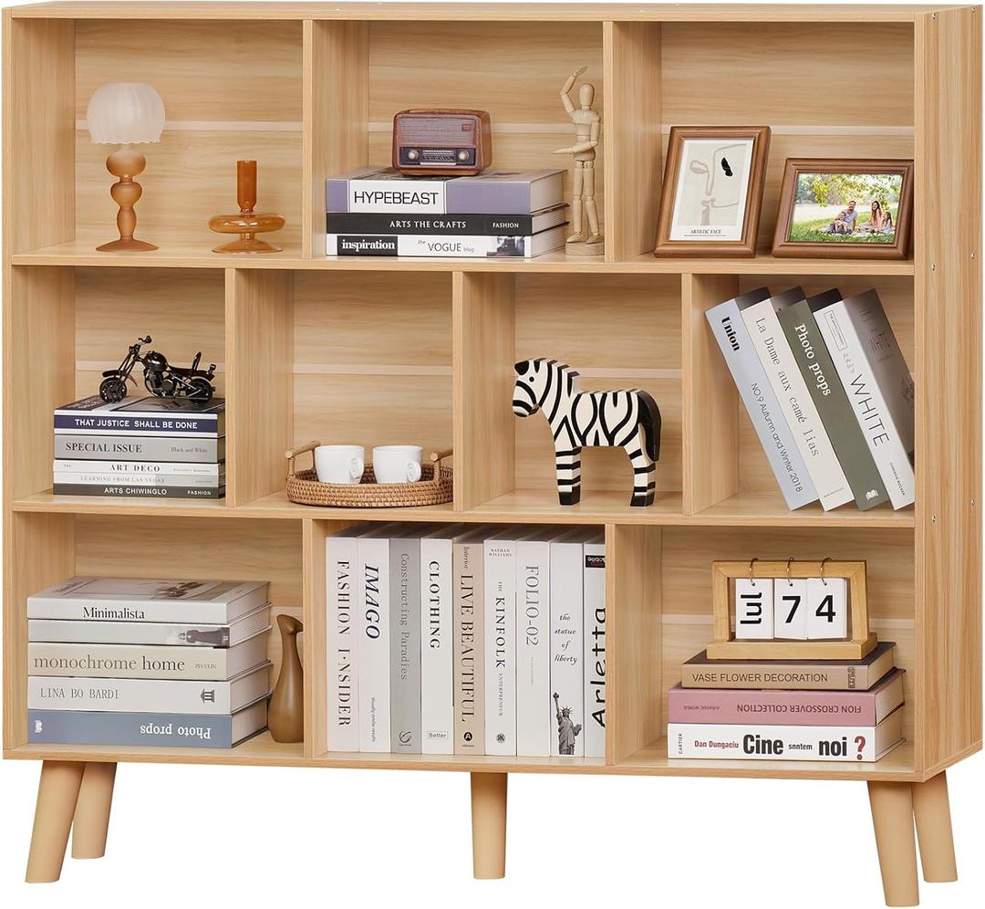 LEYAOYAO 10 Cube Bookshelf, Mid-Century Modern Book Shelf with Legs,Natural
3 Tier Bookcase, Rustic Wood Bookshelves Freestanding Large Storage Organizer, Open Shelves for Bedroom, Living Room, Office