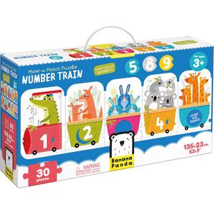 Banana Panda Make-a-Match Number Train Floor Puzzle - Learn Numbers 1-10 and Colors with 30 Large Pieces and a Guide for Parents with Early Learning Activities and Games, for Kids Ages 3-5 Years