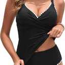 Daci Women's Tankini Swimsuits - Tummy Control Bathing Suits Two Piece Ribbed Twist 2025 Swimwear with High Waisted Bottom (Medium, Black)