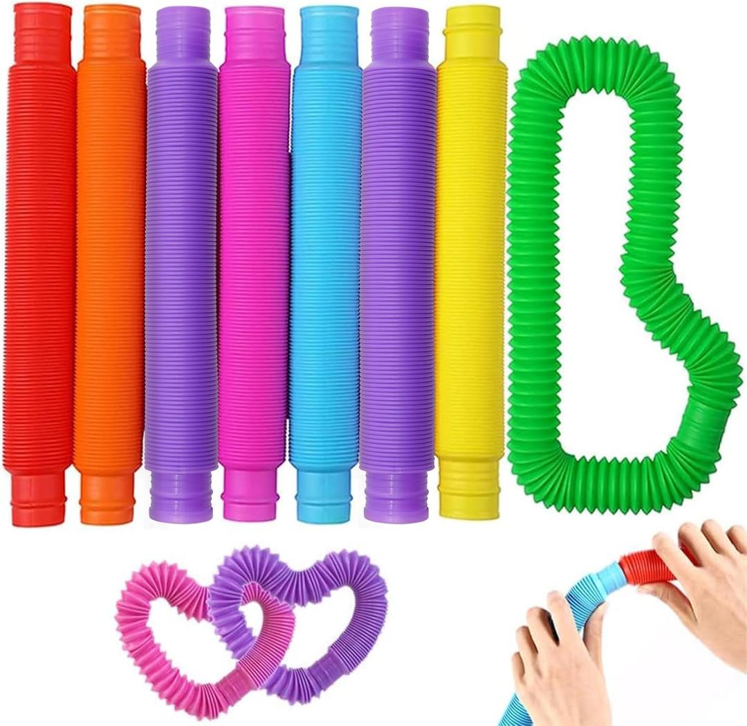 10 Pcs Pop Tubes Sensory Fidget Tubes Summer Toddler Toys Party Favors with Autism Classroom Prizes Gifts Goodie Bag Stuffers Anxiety Stress Relief Toys for Kids Adults