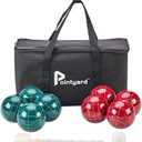 Bocce Ball Set, 90mm Classic Bocce Ball Set with 8 Resin Bocce Balls/1 Pallino/Nylon Zippered Bag/Measuring Tape - Outdoor Family Games for Backyard/Lawn/Beach (Red & Green)