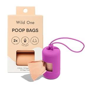 Wild One Dog Poop Bag Holder and Dispenser with Leash Attachment, Leak Proof, Easy Twist Top for Refills, Includes 1 Roll Bags, Black
