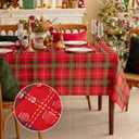 Romanstile Christmas Rectangle Red Plaid Tablecloth - 60 x 84 Inch - Checkered Water Stain Resistant Table Cover, Washable Polyester Table Cloths for Xmas Dinner/Party Decoration/Holiday