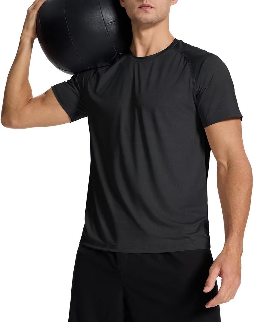 Men's Sun Protection Shirts Lightweight Athletic Quick Dry Rash Guard Cooling Tee (Gray, L)