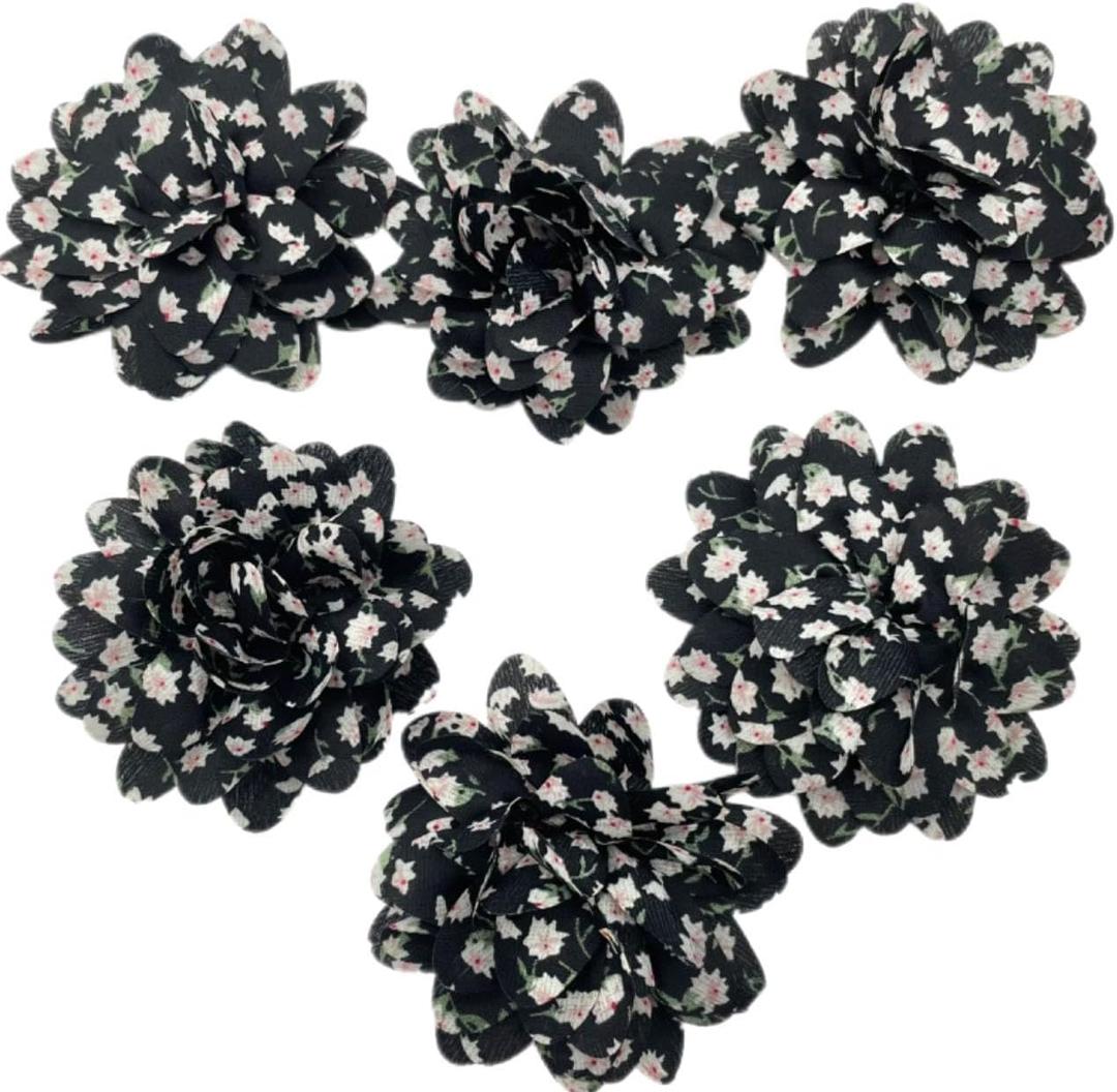 10pc Fabric Flowers,Broken Flower Black Chiffon Flat-Back Ruffled Fabric Flowers for DIY Handmade Making Headbands Flower,Crafts Sewing Applique3Inch