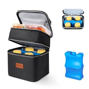 PIIOSER Breast Milk Storage Cooler Bag with Ice Pack, Fits 4 Baby Bottles Up to 5 Ounce, Small Insulated Breastmilk Cooler Travel Bag with Handle Buckle for Nursing & Working Mom Daycare (Black-XS)