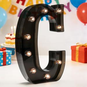 Pooqla Decorative LEDs Illuminated Letter Marquee Sign - Alphabet Marquee Letters with Lights for Wedding Birthday Party Christmas Night Lights Lamp Home Bar Decoration C, Black